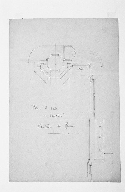 A WC-kút terve, Certosa di Pavia, 1891 alkotó: Charles Rennie Mackintosh
