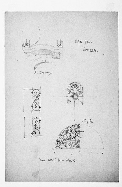 Vicenza, bal oldalon A Balcony, lent pedig Some Wrot [sic] Iron Work, 1891 alkotó: Charles Rennie Mackintosh