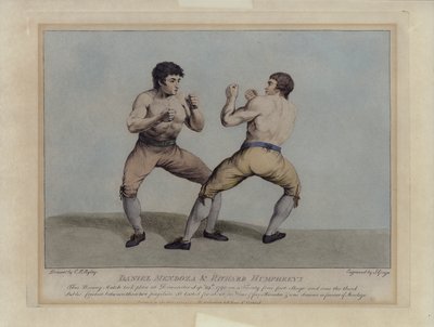 Daniel Mendoza és Richard Humphreys angol díjharcosok 1790. szeptember 29-i bokszmérkőzésükön (metszet) alkotó: Charles Reuben (after) Ryley