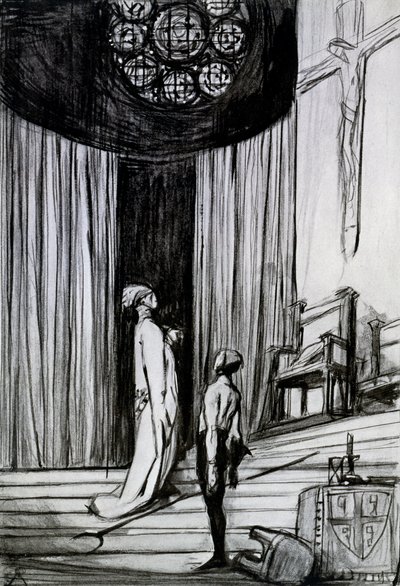 Warwick és a hóhér, jelenet George Bernard Shaw „St Joan” című művéből, 1924 körül (faszén papíron) alkotó: Charles Ricketts