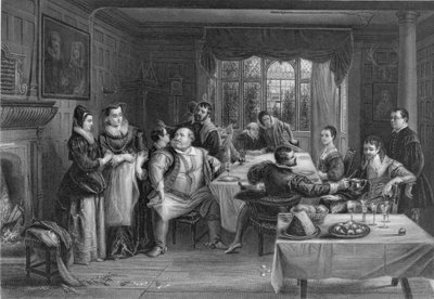 Falstaff és barátai, vésette William Greatbach (sz. 1802) (metszet) alkotó: Charles Robert (after) Leslie