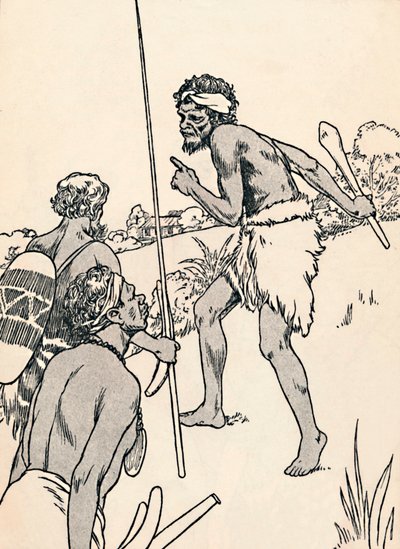 Őslakos férfiak közelednek egy telepes farmhoz, 1912 alkotó: Charles Robinson