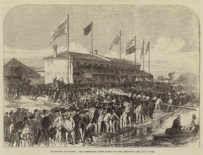 Csónakház Putney-ban, a Cambridge-i legénység gyakorlásra megy alkotó: Sir John Charles Robinson