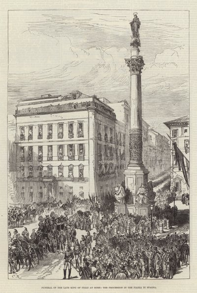 Néhai olasz király temetése Rómában, körmenet a Piazza di Spagna téren alkotó: Sir John Charles Robinson