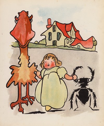 Nonszensz: Baba, madár és bogár sétálni (színes litográfia) alkotó: Charles Robinson