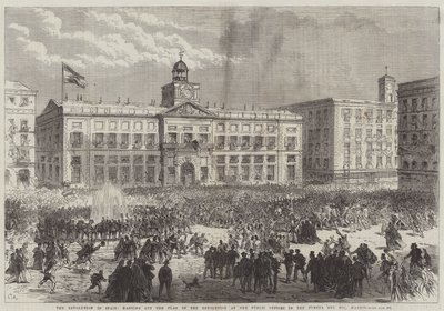 A forradalom Spanyolországban, a forradalom zászlajának kitűzése a madridi Puerta del Sol közhivatalainál alkotó: Sir John Charles Robinson
