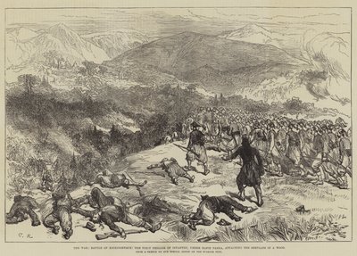 A háború, Kniejesevacz-i csata, az első gyalogsági dandár, Hafiz pasa vezetésével, megtámadják a szerviánusokat egy erdőben. alkotó: Sir John Charles Robinson
