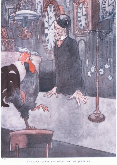 A kakas elviszi a gyöngyöt az ékszerészhez, 1930-as évek alkotó: Charles Robinson