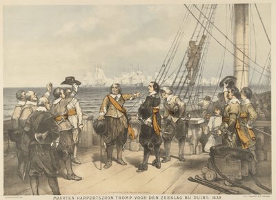 Maarten Tromp a duinsi csata kezdete előtt, 1639 Maarten Harpertszoon Tromp, az 1639-es duinsi tengeri csata előtt (cím a tárgyon) alkotó: Charles Rochussen