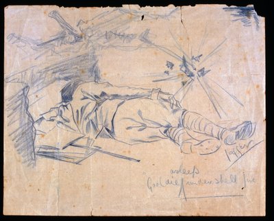 Leslie Gooldie hadnagy ágyútűz alatt alszik, 1915 alkotó: Charles Sergeant Jagger