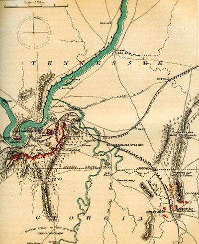 Chattanooga térképe és védelme, Tennessee, 1862-1867. alkotó: Charles Sholl