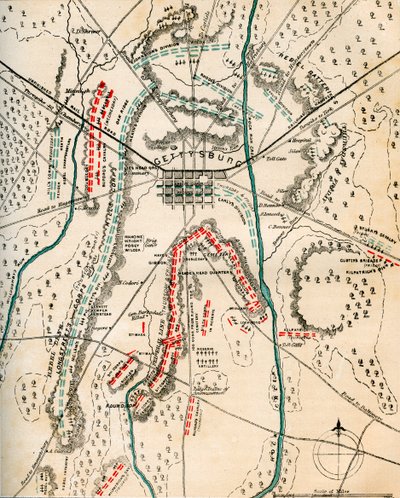 A gettysburgi csata térképe, Pennsylvania, 1863. július 1-3. 1862-1867. alkotó: Charles Sholl