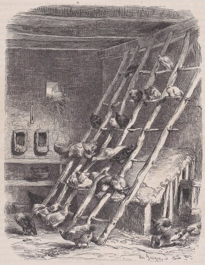 Látogatás egy farmon - The Roost, a Le Magasin Pittoresque-ből, kb. 1852. alkotó: Charles Tamisier