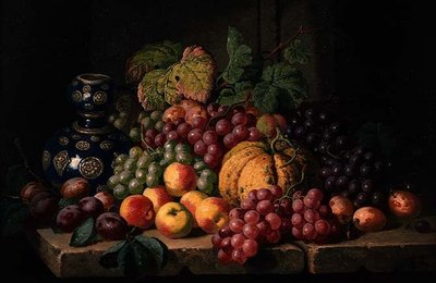 Csendélet gyümölcsökkel és kék vázával (olaj, vászon) alkotó: Charles Thomas Bale