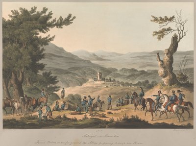 5. szám: Sabugal a Coa folyó partján – Előtérben francia őrszemek, a háttérben a szövetségesek a folyón való átkelésre készülnek. alkotó: Charles Turner