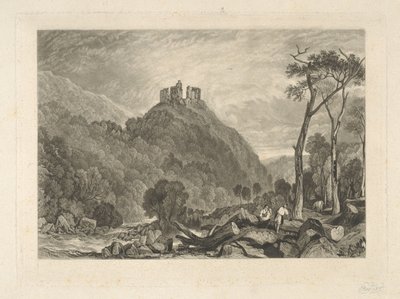 Okehampton kastély, az Okehampton folyó partján alkotó: Charles Turner