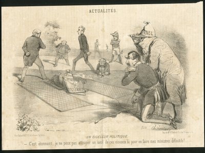 Illusztráció: Charles Vernier (? -1887) Le Charivariban - Politikai madarász - köztársasági elnök, belügyminiszter - Thiers Adolphe, III. Napóleon, Faucher Leon (1803-1854) - Portfólió alkotó: Charles Vernier