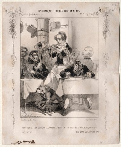 A franciák maguk vázolták: paróka a la Julienne, szatén sapka szardellavajjal, köntös au jus alkotó: Charles Vernier