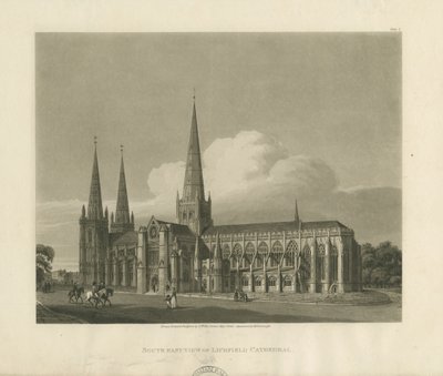 Lichfield katedrális – Délkeleti nézet: akvatinta metszet, 1813 alkotó: Charles Wild