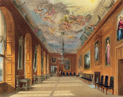 The Ball Room, Windsor Castle, a "Royal Residences"-ből, vésette Thomas Sutherland (sz. 1785), pub. William Henry Pyne (1769-1843), 1817 (akvatinta) alkotó: Charles Wild