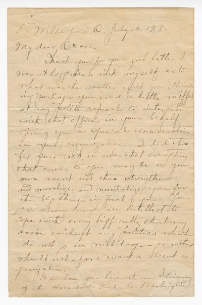 Charles Young ezredes levele Oscar W. Price-hoz, 1918. július 14. alkotó: Charles Young