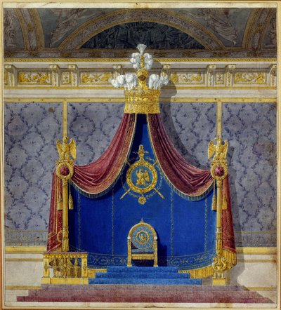 Art France: I. Napóleon trónja a Palais des Tuileries-ben, amelyet Charles Percier (1764-1838) és Pierre Francois Leonard Fontaine (1762-1853) francia építészek és lakberendezők alkottak. Magángyűjtemény alkotó: Charles and Fontaine Pierre Percier