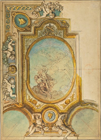 Tanulmányok egy mennyezeti díszítéshez a Psyche apoteózisával (recto); Tanulmányok egy mennyezeti díszítéshez a Psyche apoteózisával (verso). alkotó: Charles de la Fosse