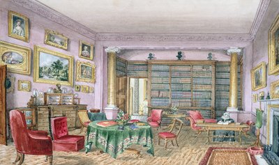 Könyvtár, Vinters, f.16 egy „Belső tér albumából”, 1843 alkotó: Charlotte Bosanquet