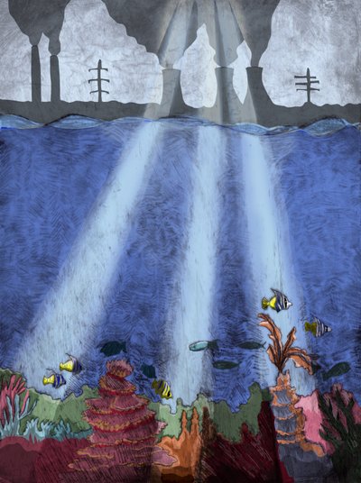 Korallzátony, 2013 (szárazpontos maratás és digitális) alkotó: Charlotte Orr