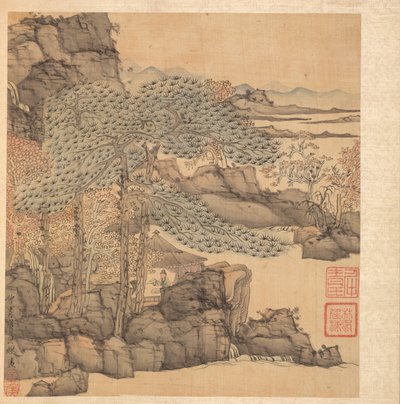 Festmények az ókori mesterekről: Tudós olvasás egy vízesés melletti nádfedeles kunyhóban, 1598-1652. alkotó: Chen Hongshou