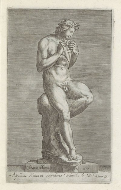 Apollo szobra Apollón szobra Medici bíboros zöldövezetében (cím a tárgyon) Antik szobrok Rómában (sorozat címe) Róma városának nyilvános helyeken látható ősi szobrainak ikonjai (sorozat címe) alkotó: Cherubino Alberti