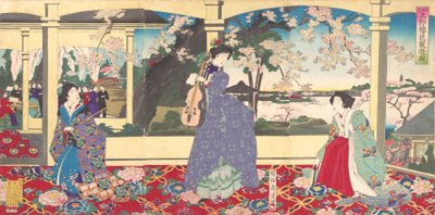Táncparti: Cseresznyevirág-nézés az Ueno Tobukai Ueno oka yuran no z...-ban, 1887. március. alkotó: Chikanobu Yoshu