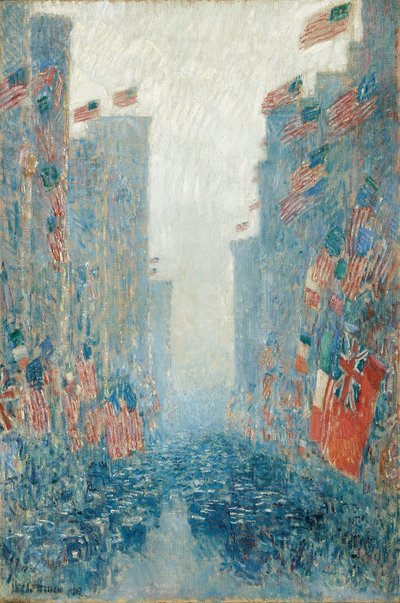 Zászlók, délután a sugárúton alkotó: Childe Frederick Hassam