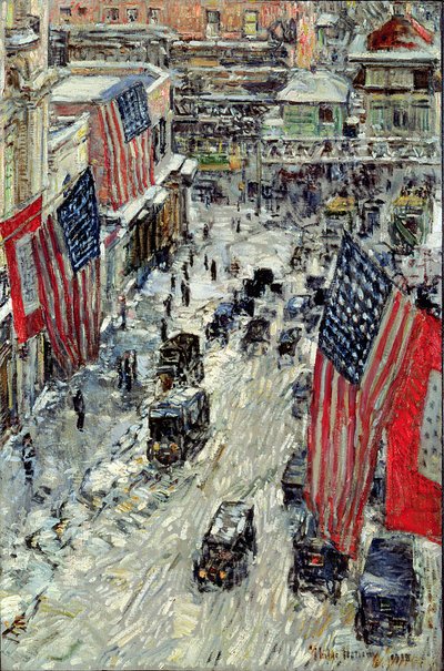 Zászlók az 57. utcában, 1918. tél (olaj, vászon) alkotó: Childe Frederick Hassam