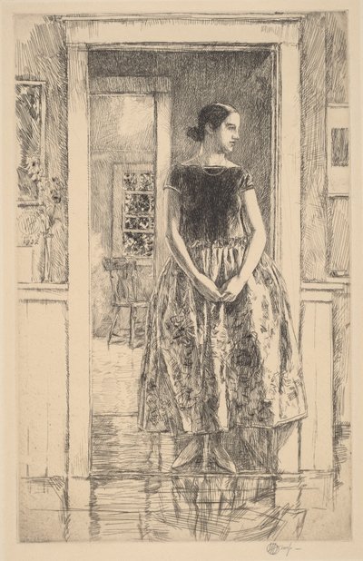 Lány modern ruhában alkotó: Childe Hassam