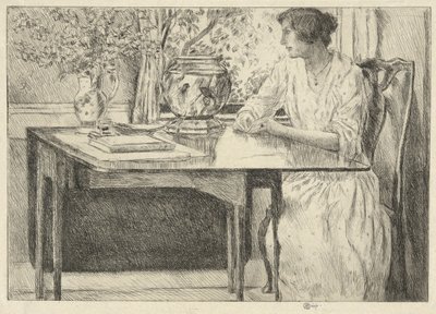 The Colonial Table (Holley House, Cos Cob) (recto); Táj pajtával (fordítva) alkotó: Childe Hassam
