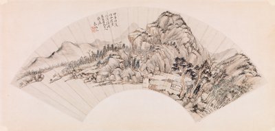 Tájt ábrázoló legyező (tintával papíron) alkotó: Chin Ping wen Chin Ping wen
