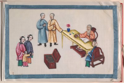 Album, 19. század vége (tizenkét lapból álló album; tinta és színes tintapapírra, vörös damasztba kötve) alkotó: Chinese School