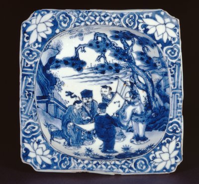 Kék-fehér kosometsuke négyzet alakú edény Shoulaoval és más halhatatlanokkal festve, Tianqi, 1621-27 (porcelán) alkotó: Chinese School