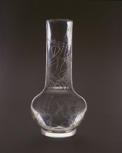 Bambusz, lingzhi gomba növényekkel és sziklákkal gravírozott palack, Qianlong jelzés és periódus, 1736-95 (üveg) alkotó: Chinese School