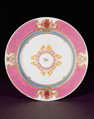 Famille Rose zománcokkal festett vacsoratányér a Grimaldi di Castro karjaival, Yongzheng (1723-35) 1735 körül (porcelán) alkotó: Chinese School