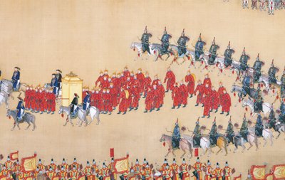 Qianlong császár áttekintése a nagy seregszemléről, kézi tekercs alkotó: Chinese School