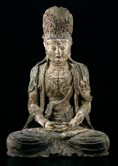 Nagy, ülő bodhiszattva meditációban, Jin-dinasztia (1115-1234) (fa és pigment) (lásd: 206545) alkotó: Chinese School