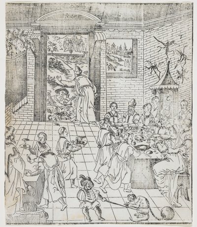 Lázár a gazdagok házában, Giulio Alenis Tianzhu jiangsheng zhuxiang jingjie (A Menny Urának, aki testben megtestesült) tányérja, Jinjiang templom, Fu alkotó: Chinese School