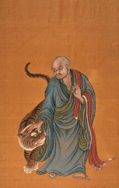 Lohan tigrissel, 18. század vége – 19. század eleje (szín a selyemen) alkotó: Chinese School