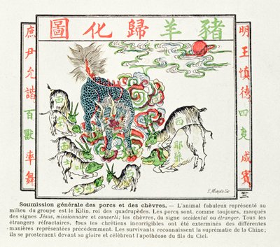 A Kilint a disznók és kecskék imádják, akik felismerték a kereszténység hibáit és elismerik Kína felsőbbrendűségét, 1891 alkotó: Chinese School