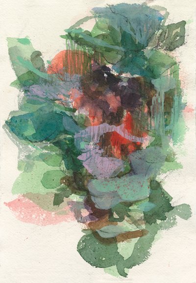 Absztrakt kompozíció, Organikus formák/növénysorozat, 2021, akvarell, tinta, szén és gouache akvarellpapírra. alkotó: Ching Fun Tso