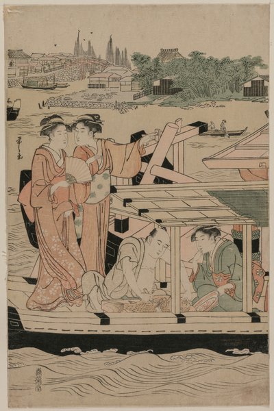 Csónakázó parti a Sumida folyón, 1780-as évek végén. alkotó: Chobunsai Eishi