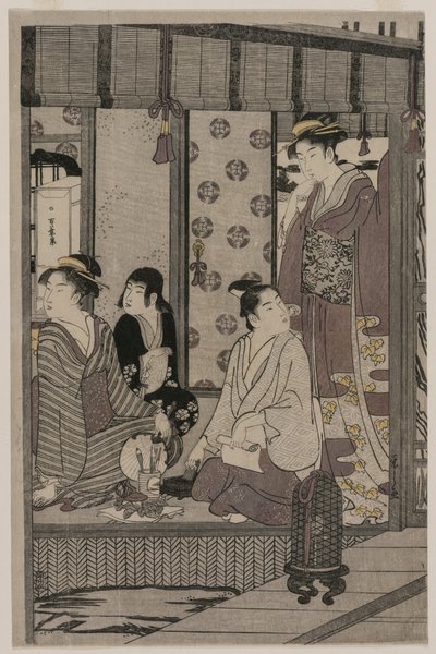Morning Glory a Genji meséje című sorozatból elegáns modern ruhában, c. 1790. alkotó: Chobunsai Eishi