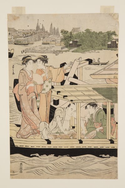 Élményhajók a Sumida folyón a Shin-?hashi híd alatt (színes fatömbnyomat) alkotó: Chobunsai Eishi
